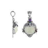 AP-8014-CO1 Sterling Silver Pendant With Bone Face&Garnet, Blue Topaz, Amethyst Jewelry Bali Designs Inc